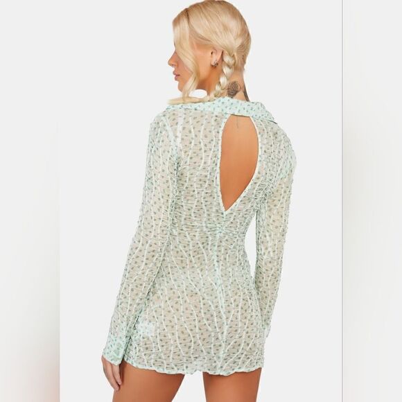 For Love And Lemons Drea Long Sleeve Sheer Mini Dress Size Extra Large NWT - Picture 8 of 15